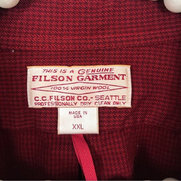 Filson Men’s Vintage Red 100% Virgin Wool Thick Button Down Shirt Size XXL - Picture 6 of 9